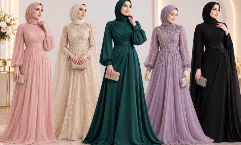 فساتين سهرة للمحجبات بتصاميم أنيقة ومحتشمة