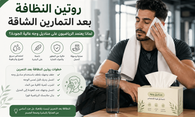 رياضي يستخدم مناديل وجه عالية الجودة بعد التمارين للحفاظ على نظافة البشرة