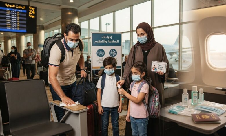 حقيبة سفر حقيبة سفر تحتوي على مستلزمات النظافة والتعقيم للعائلة